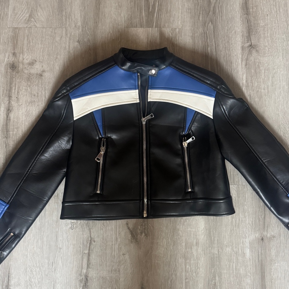 Lioness Nueve Biker Jacket in Black & Blue